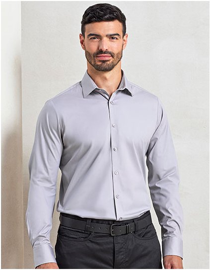 Pánská bavlněná popelínová košile s dlouhým rukávem Stretch Fit (Barva Black (ca. Pantone Black C), Velikost XS)