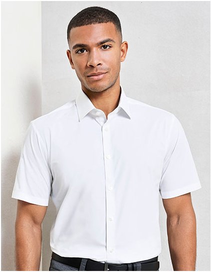 Pánská bavlněná popelínová košile Stretch Fit s krátkým rukávem (Barva Black (ca. Pantone Black C), Velikost XS)