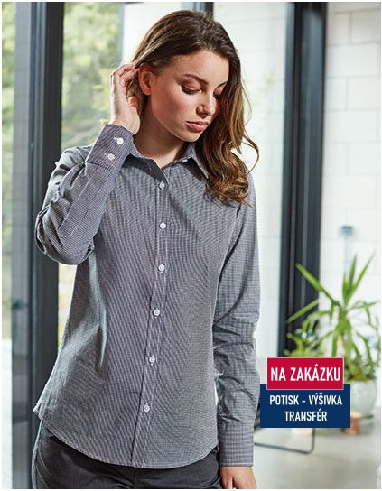 Ladies` Microcheck (Gingham) Long Sleeve Shirt  G_PW320