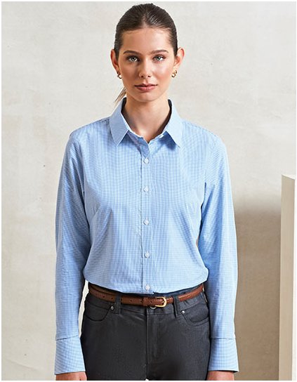 Dámská bavlněná košile Microcheck (Gingham) s dlouhým rukávem (Barva Black (ca. Pantone Black C), Velikost XS)