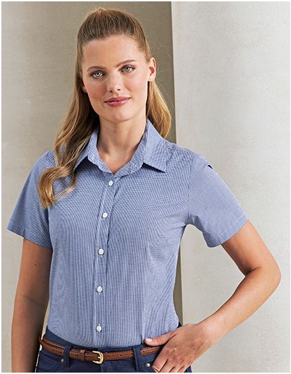 Dámská bavlněná košile Microcheck (Gingham) s krátkým rukávem (Barva Black (ca. Pantone Black C), Velikost XS)