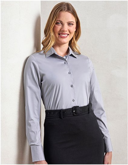 Dámská bavlněná popelínová košile Stretch Fit s dlouhým rukávem (Barva Black (ca. Pantone Black C), Velikost XS)