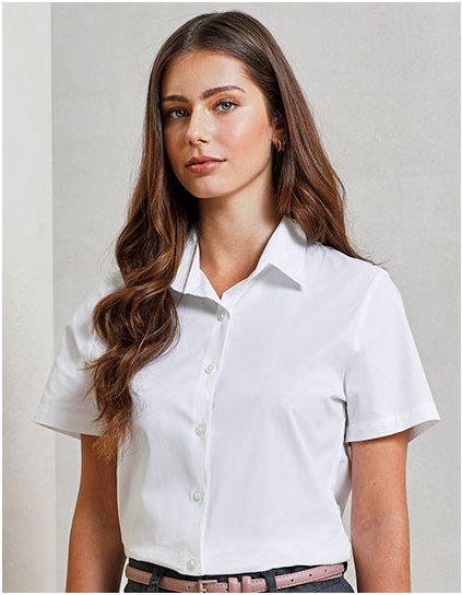 Dámská bavlněná popelínová košile Stretch Fit s krátkým rukávem (Barva Black (ca. Pantone Black C), Velikost XS)
