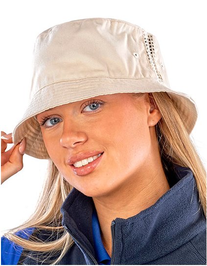 Luxusní klobouk z prané bavlny s bočními síťovanými panely (Barva Natural, Velikost One Size)