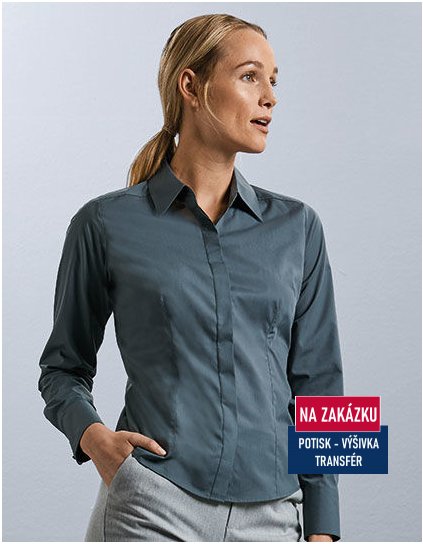 Ladies` Long Sleeve Fitted Polycotton Poplin Shirt  G_Z924F