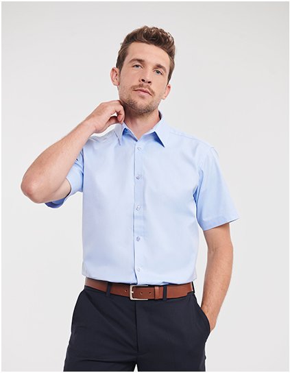 Pánská košile s krátkým rukávem s motivem rybí kosti (Barva Light Blue, Velikost S (37/38))
