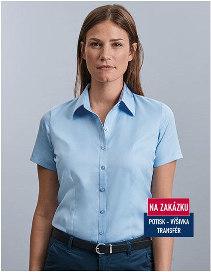 Ladies` Short Sleeve Tailored Herringbone Shirt  G_Z963F