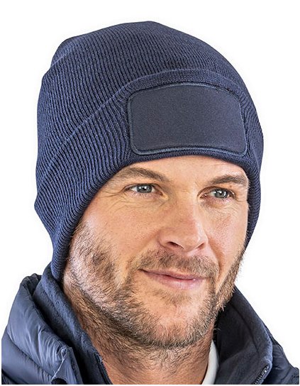 Recyklovaná dvojitá pletená čepice s tiskárnou (Barva Navy, Velikost One Size)