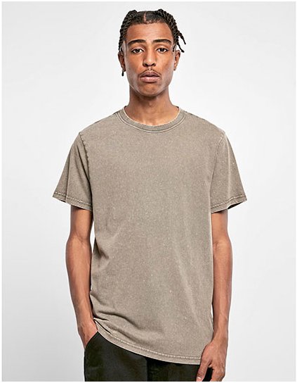 Tričko s kulatým výstřihem vyprané kyselinou (Barva Dark Khaki, Velikost XS)