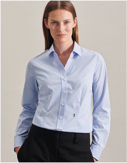 Dámská halenka Slim Fit s kostkou/pruhy s dlouhým rukávem (Barva New Check Light Blue - White, Velikost 32)