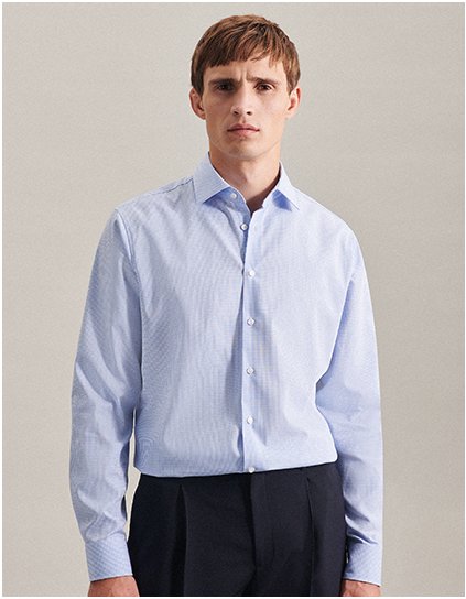 Pánská košile Slim Fit Check/Proužky s dlouhým rukávem (Barva Check Light Blue - White, Velikost 36)