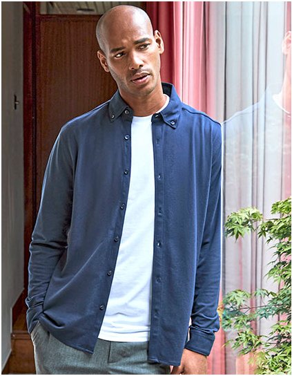 Košile Tailored Fit Superwash® 60º Pique s dlouhým rukávem (Barva Black, Velikost M (40))