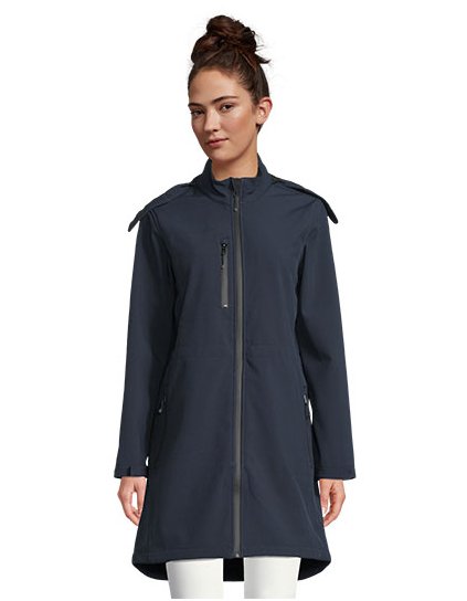 Dámské  dlouhý softshellový kabát Achille (Barva Deep Black, Velikost S)