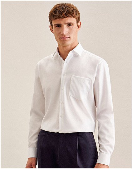 Pánská košile Regular Fit jemného kepru s dlouhým rukávem (Barva White, Velikost 38)