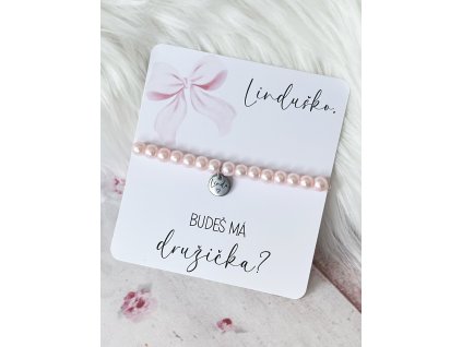 Perličkový náramek s gravírovaným jménem růžový