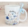 Hrnek s květinovým potiskem žádost pro svědkyni/družičky modrá