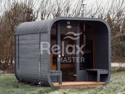Zahradni finska sauna CUBE sauna 3 M s terasou