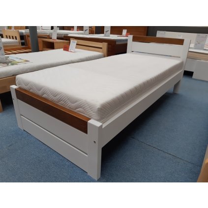 Dřevěná postel Ravona - 90x200 - borovice (Laťkový rošt Laťkový rošt / 90x200 cm - 16 lamel, Moření postele Moření postele / Bílá barva, Moření čel - kombinace Moření čel - kombinace / bílá)