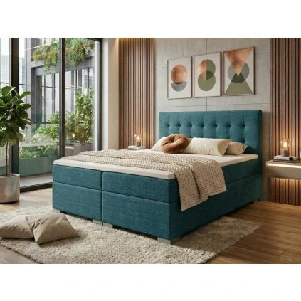 Boxspring postel české výroby v tyrkysové barvě