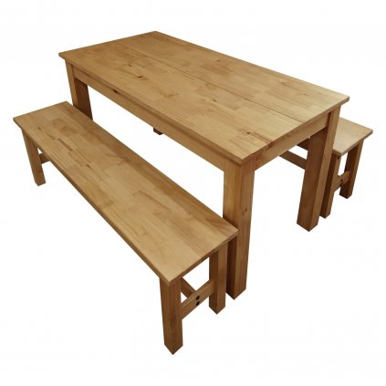 Jídelní stůl + 2 lavice Cora - masiv borovice