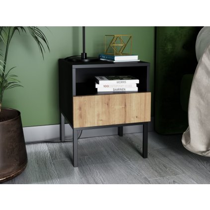 Moderní noční stolek Lanzzi - černý/dub