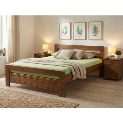 Manželská postel z masivu v odtínu dub