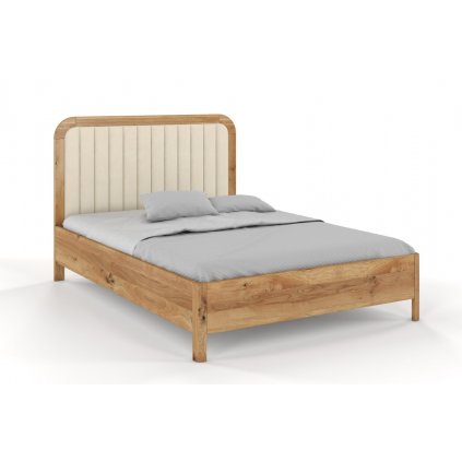 Dubová postel s čalouněným čelem Modena - bezbarvý lak