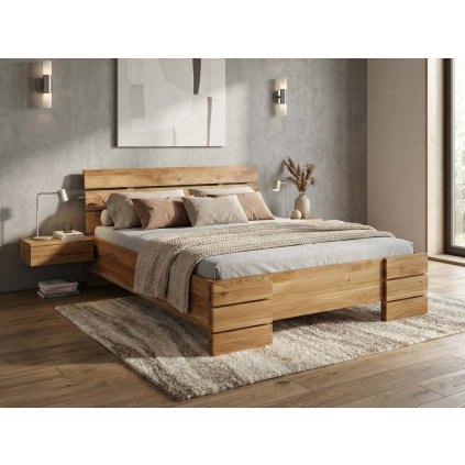 Dubová postel Sandemo - zvýšená - bezbarvý lak