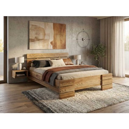 Dubová postel Sandemo - zvýšená - retro olej