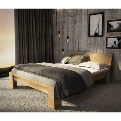 Dubová postel Montana Sonoma + matrace + rošty zdarma