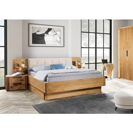 Manželská dubová postel Denver s úložným prostorem - krémová