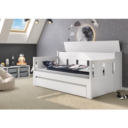 Rozkládací postel Relax s úložným boxem na matrace - bílá - masiv borovice