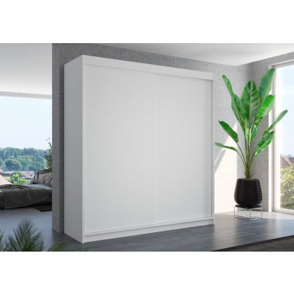 Šatní skříň s posuvnými dveřmi Terecia - 200 cm - bílá