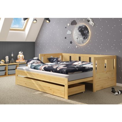 Rozkládací postel Relax včetně 2ks matrací Logan - masiv borovice natur