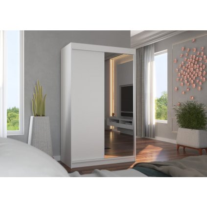 Šatní skříň s posuvnými dveřmi Jordi - 120 cm - bílá