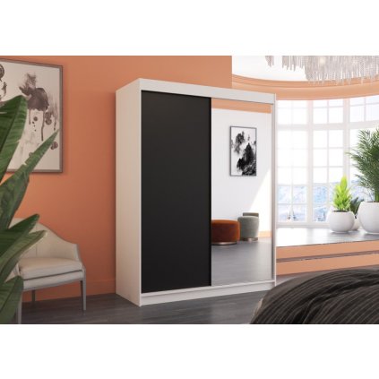 Šatní skříň s posuvnými dveřmi Jordi - 150 cm - bílá/černá