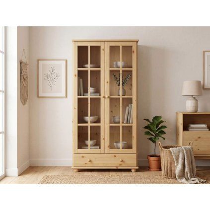 Prosklená skříň 43 - masiv borovice