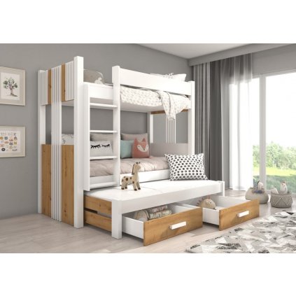 Patrová postel s přistýlkou Artema - 80x180 cm bílá/artisan