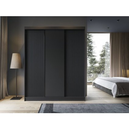 Černá šatní skříň s posuvnými dveřmi Prescco - 180 cm
