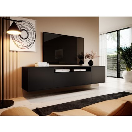Závěsný TV stolek Logan 200 cm - Černá