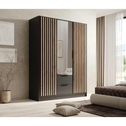 Černá praktická šatní skříň 150 cm