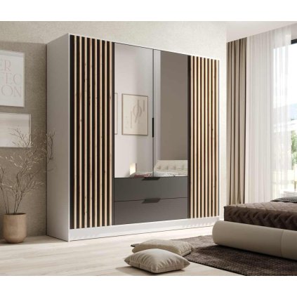 Praktická skříň se zrcadlem, policemi a zásuvkamiBiały Czarny.