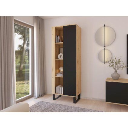 Regál Logan - dub/černá - 14 cm nožky