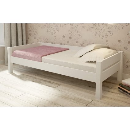 Bílá postel Lisa 90x200 - masiv borovice (Laťkový rošt Laťkový rošt / 90x200 cm - 16 lamel)