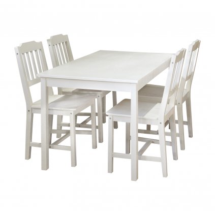 Stůl + 4 židle masiv, bílé provedení