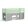 Dětská zvýšená postel Portos v zeleném odstínu – čelní fotografie se žebříkem