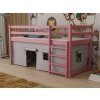 Dětská zvýšená postel Portos v růžové barvě – čelní záběr s bočním žebříkem