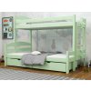 Patrová postel Sawana pravé provedení v zelené barvě – čelní pohled se žebříkem vpravo