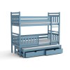 Modrá postel Pinokio – patrová dětská postel pro tři s přistýlkou a úložným prostorem