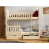 Patrová postel Emilka – přírodní borovice, čelní pohled v dětském pokoji